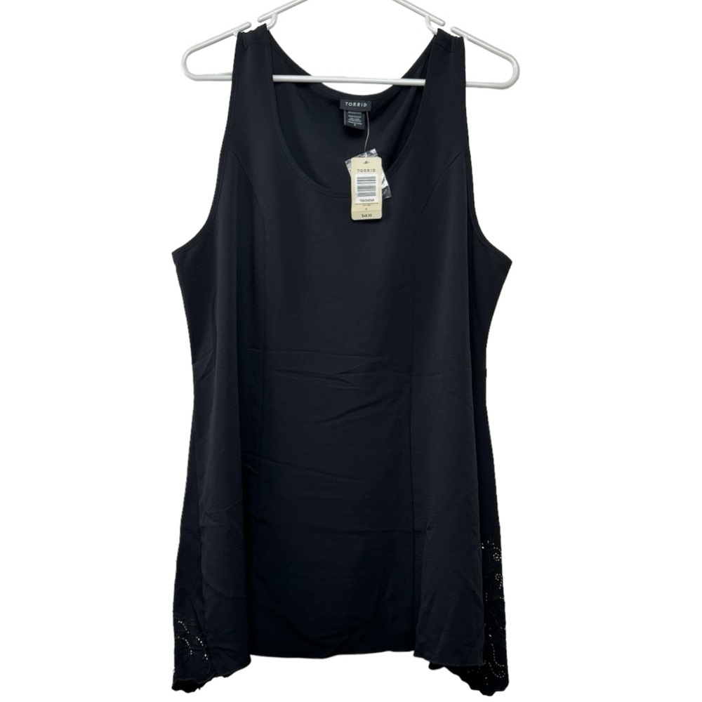 Torrid Black Floral Embroidered Detail Tank Size 0